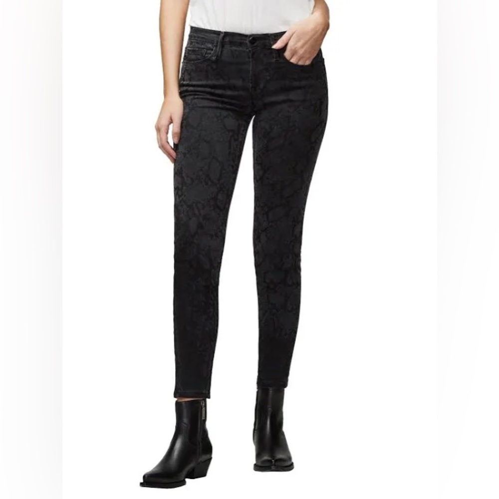 FRAME Denim Dark Grey/Black Le Skinny de Jeanne Mid Rise Crop Python Print Jeans